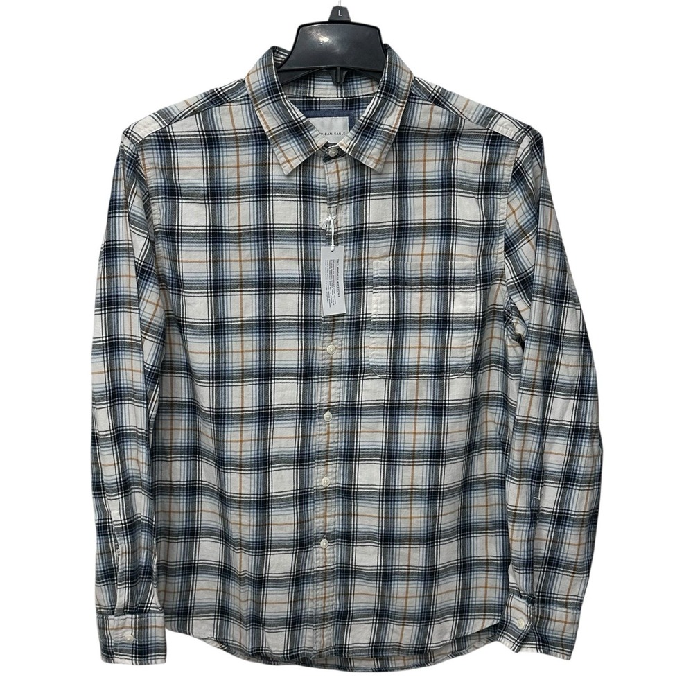 American Eagle Mens Size Large Super Soft Flannel Button Down Shirt Plaid Cotton